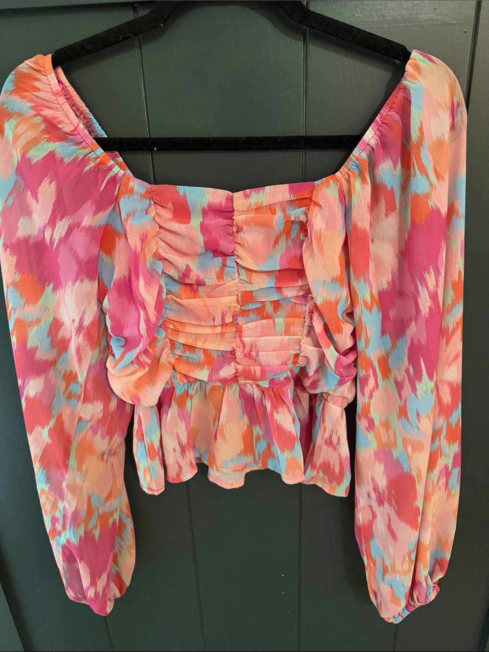Pink Lily Pink Coral Aqua Ruffled Peplum Blouse